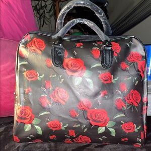 Black Rose Print Women’s Tote Bag - Red Floral Design